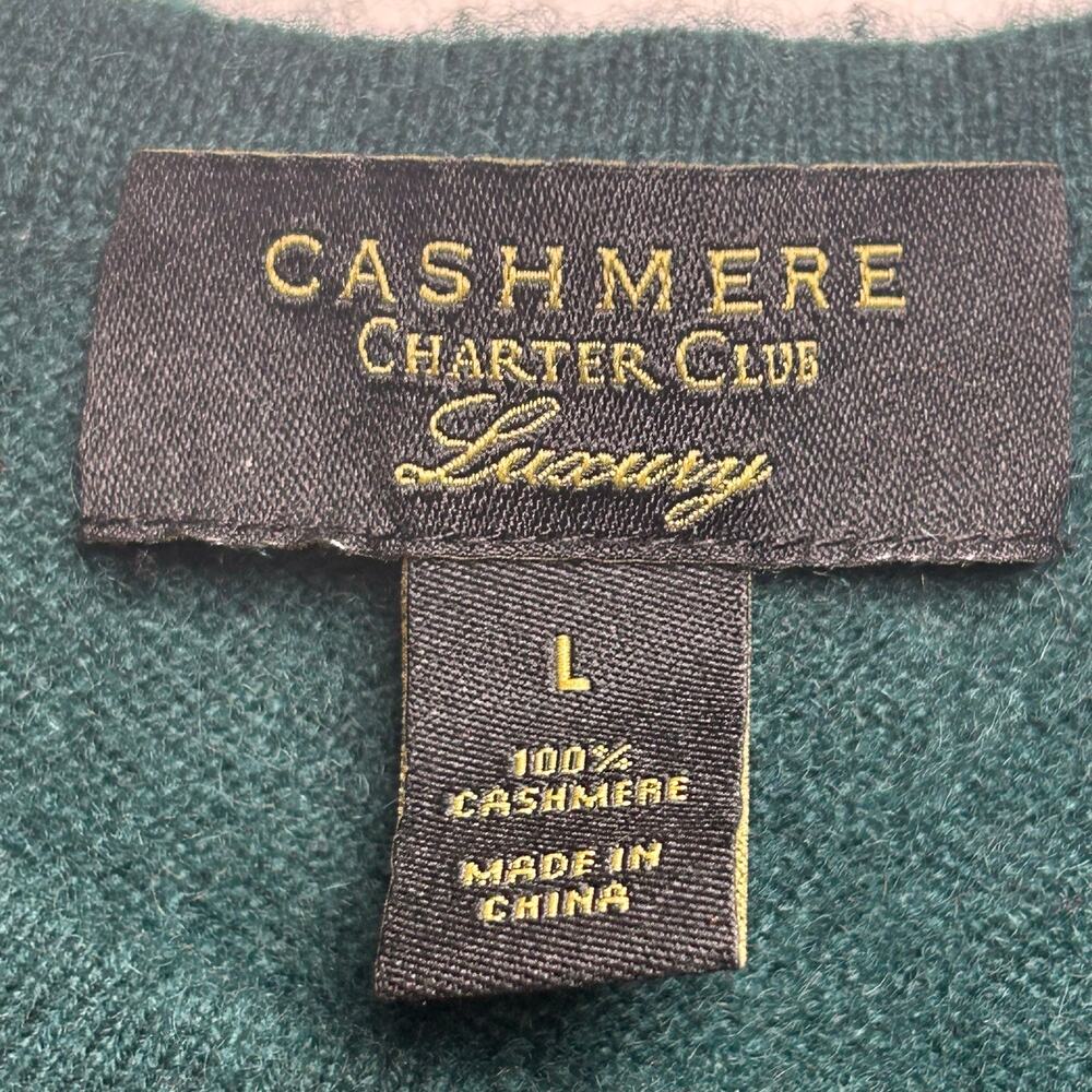 Charter Club luxury 100% cashmere emerald green crew neck long sleeve sweater L - Picture 5 of 7